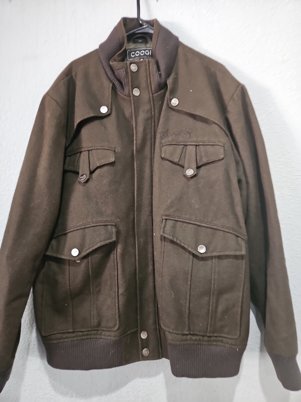 COOGI Men's Dark Brown Field Jacket with Snap Pockets